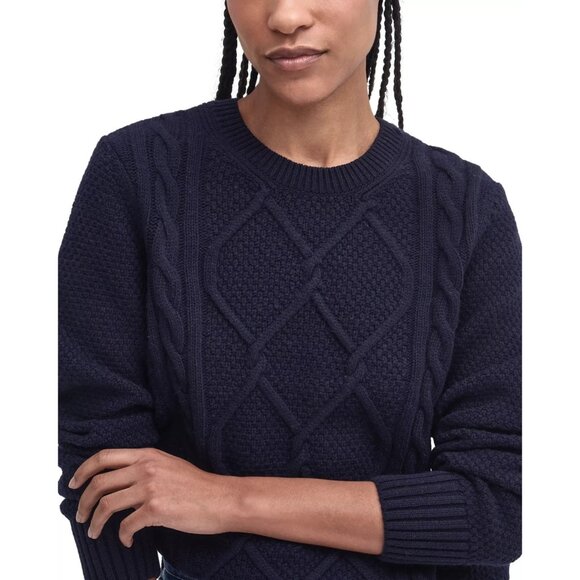 150$ Barbour Ribbed Crew Neck Knitted Burne Sweater Women's Size 4 Navy Blue - Picture 4 of 5